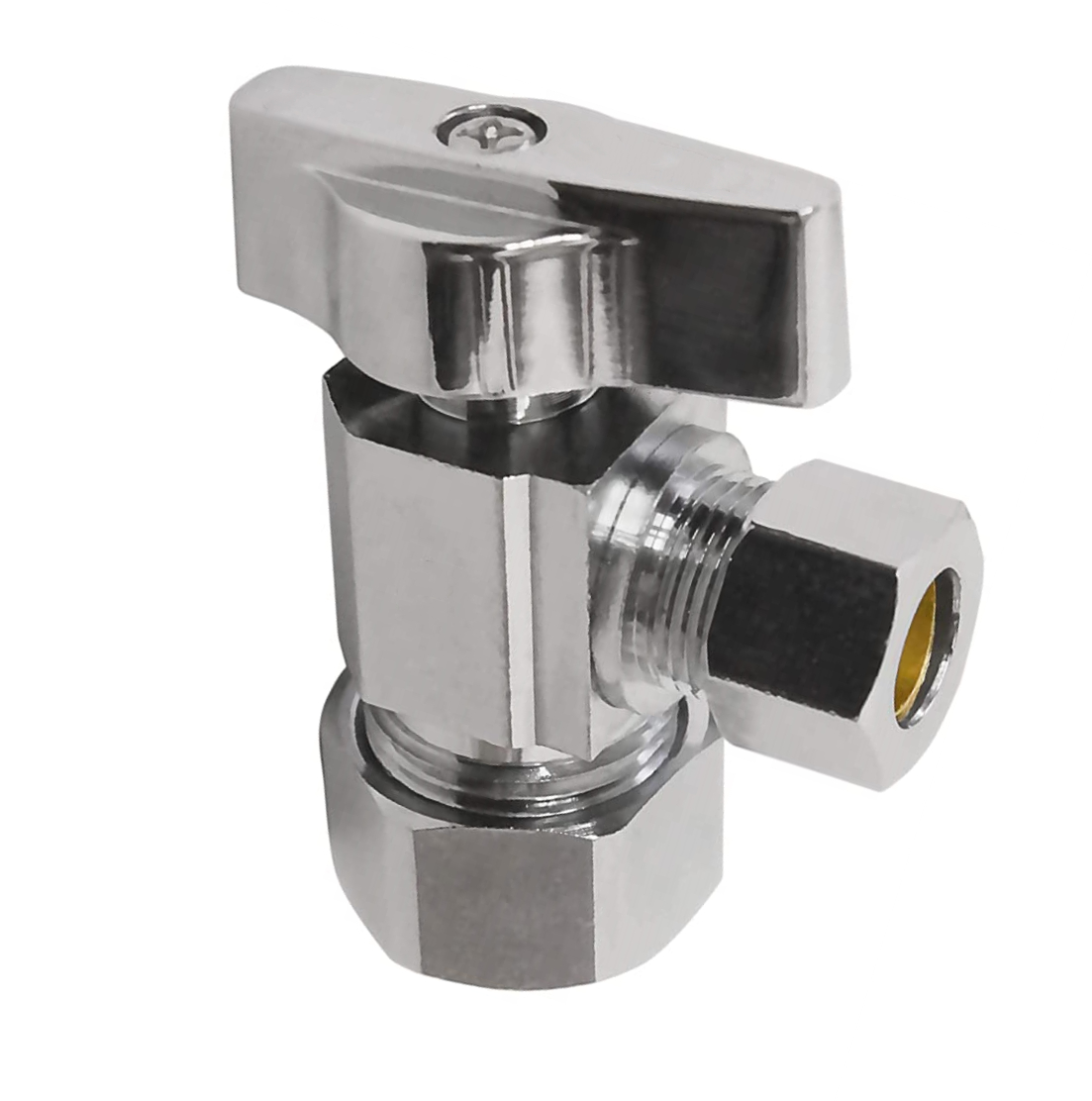 Heavy Duty Square Body 5/8" OD Comp. (1/2 in. Nominal) x 3/8" O.D. Comp. Chrome Plated Angle Stop Valve, 1/4-Turn Lead Free